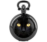 Tiong Montre de poche noire vintage steampunk à quartz pour homme et femme Collier Bijoux Cadeaux, Cateyes
