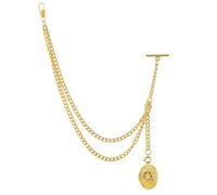 Tiong Montre de poche pour homme avec pendentif médaillon - Chaîne Albert vintage avec fermoir mousqueton et barre en T - Doré/argenté