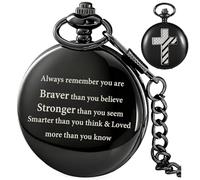 Tiong Montre de poche vintage à quartz avec verset de la Bible, motif croix drapeau américain avec chaîne, cadeau de Noël, remise de diplôme, anniversaire, fête des pères, CF1102