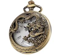 Tiong Montre de poche vintage à quartz creux en forme de pieuvre pour homme - Style steampunk - Dragon gravé - Avec chaîne, Bronze Blanc 2, Rétro