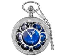 Tiong Montre de poche vintage avec chaîne, montre de poche à quartz classique pour homme