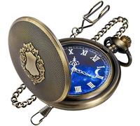 Tiong Montre de poche vintage avec chaîne, montre de poche à quartz classique pour homme, bronze