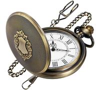Tiong Montre de poche vintage avec chaîne, montre de poche à quartz classique pour homme, Gm-bronze