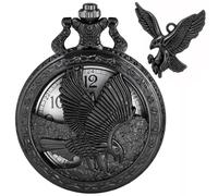 Tiong Montre de poche vintage avec pendentif et motif aigle, à quartz classique, chiffres arabes, avec chaîne pour homme, fête des pères, anniversaire, remise de diplôme, 69-noir, Rétro