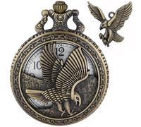 Tiong Montre de poche vintage avec pendentif et motif aigle, à quartz classique, chiffres arabes, avec chaîne pour homme, fête des pères, anniversaire, remise de diplôme, 69-bronze, Rétro
