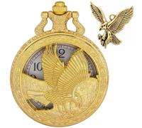 Tiong Montre de poche vintage avec pendentif et motif aigle, à quartz classique, chiffres arabes, avec chaîne pour homme, fête des pères, anniversaire, remise de diplôme, 69-or, Rétro