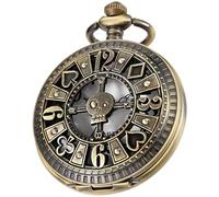 Tiong Montre de poche vintage creuse avec chaîne en alliage à quartz et chiffres arabes pour homme, Bronze blanc., Rétro