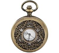 Tiong Montre de poche vintage en bronze pour homme, cadran romain, montre de poche à quartz avec chaîne FOB, cadeaux d'anniversaire
