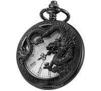 Tiong Montre de poche vintage personnalisée en quartz creux à motif poulpe/dragon pour homme avec chaîne - Cadeaux personnalisés gravés pour anniversaire, fête des pères, mariage, Noir et blanc