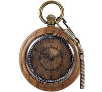 Tiong Montre de poche vintage pour homme - Montre de poche à quartz rétro en bois de bambou faite à la main avec chaîne, pendentif en bois, cadeau pour papa, mari, petit ami pour anniversaire