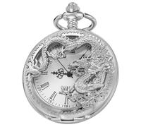 Tiong Montre de poche vintage unique en forme de pieuvre creuse en alliage à quartz avec collier et chaîne Cadeau de fête des pères d'anniversaire, Argent blanc 2, Rétro