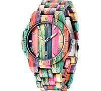 Tiong Montre en Bois pour Homme -Bambou Coloré Fait à la Main Quartz Analogique Léger avec Bracelet Réglable