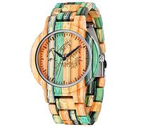 Tiong Montre en Bois pour Homme et Femme - Géométrique inversé - en Bois zébré - Élégante Montre à Quartz Unique en Bois - Fabriquée à la Main avec Bracelet en Bambou…