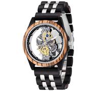 Tiong Montre en bois pour homme - Fabriquée à la main - Multicolore - Montre analogique à quartz, Wq1243-black, Rétro