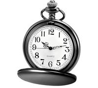 Tiong Montre gousset classique à quartz lisse vintage avec chaîne courte pour homme et femme pour anniversaire, anniversaire de mariage, Noël, fête des pères, Noir , Antique