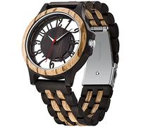 Tiong Montre pour Homme, Femme, Montre en Bois, boîtier Transparent, Cadran numérique Arabe, Montre à Quartz pour Homme, Montre en Bois