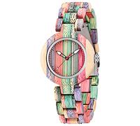 Tiong Montres en Bois Femmes décontractée Montre-Bracelet à Mouvement à Quartz analogique colorée avec