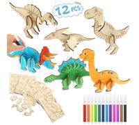 tiopeia Lot de 12 kits de bricolage en bois dinosaures pour enfants, dragons, puzzles 3D, en bois, à peindre et à bricoler, kits de bricolage créatifs pour enfants, coloriage, artisanat pour garçons