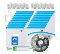 TIOPY Kit sous Vide pour Sac de Stockage de Filaments, 20pcs Filament Storage Sacs à Vide Transparents 30X 34cm, Avec 20 Sachets déshydratants/2 Clip d'étanchéit/ 1 pompe manuelle