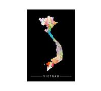 TIOQFJD Poster sur toile aquarelle carte nationale du Vietnam - Décoration de chambre à coucher, bureau, chambre - Cadeau 50 x 75 cm