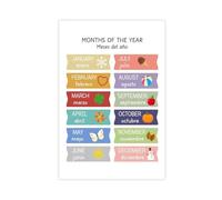 TIOQFJD Poster sur toile motif mois de l'année - Décoration pour chambre à coucher, bureau, chambre - Cadeau - 20 x 30 cm