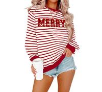 tiorhooe Sweat-shirt de Noël à rayures pour femme - Pull de Noël moche à manches longues, Rayures, S