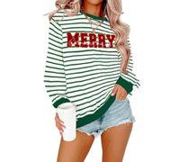 tiorhooe Sweat-shirt de Noël à rayures pour femme - Pull de Noël moche à manches longues, Vert rayé, S