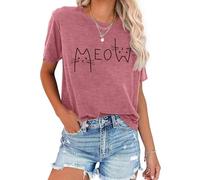 tiorhooe T-shirt à motif de chat pour femme, t-shirt graphique amusant, décontracté, à manches courtes, tailles S à XXL, rose 1, S