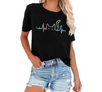 tiorhooe T-shirt à motif de chat pour femme, t-shirt graphique amusant, décontracté, à manches courtes, tailles S à XXL, noir 1, S