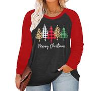 tiorhooe T-shirt de Noël pour femme à manches longues grandes tailles Sweat-shirt de Noël pour femme Oversize Merry Christmas Holiday, rouge1, 5XL