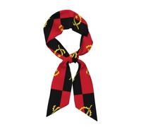 TIOYREVENO Damen Vintage Stilvolles Bandana Mit Seidengefühl,Aufdruckmuster Mit Angola Flagge,Klassisches Schwarz Und Rot Schmales Kopftuch,Halstuch Mit Handtaschengriff Und Band,Geschenke Fürmädchen