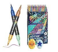 Tip Glitter Markers, Water Based Paint Pens, 24 Color Art Supplies Set FOR Cards and Crafts Sturdy Fiber Nib Markers Smooth Flow Design Drawing Coloring Tools with Shimmer Finish Creative Writing