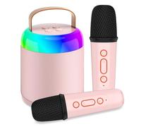 Tipao Micro Karaoke Enfants avec 2 Micro sans Fil, Micro Karaoke sans Fil Portables pour Filles avec Lumières De Fête LED Jouet Filles, Cadeau Anniversaire pour Enfants De 3 à 18 Ans(Pink)