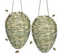 Tipes de guêpe en extérieur Suspendu, 2pcs Wasp Nest leurre, 7x9 Faux roseaux tissés Nid Suspendu, Dissuasion Pratique pour Les forts Jaunes Vestes.