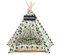 Tipi Chien Chat de Comgagnie avec Coussin,Tent Tipi de Luxe,Niche Chien et Chat Intérieur,Maisons pour Chat avec Petit Tableau Noir (Green Leaf)