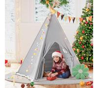Tipi Enfant avec lumière Tapis & fixateur, Tente d'intérieur pour Enfants, Tente de Jeu avec Drapeaux colorés, Coussin à Fleurs, Tapis antidérapant et Sac de Rangement