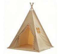 Tipi gros pompons avec tapis pour enfant en polyester taupe