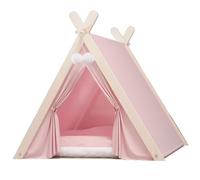 Tipi pour animal domestique intérieur/extérieur en toile de coton gris avec coussin 61 cm