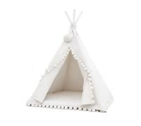 Tipi pour chat et tente pour chien avec pompons large blanc