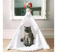Tipi pour chat et tente pour chien avec pompons small blanc