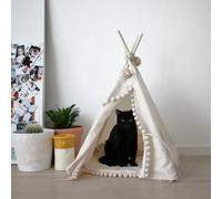 Tipi pour chat et tente pour petit chien avec pompons ecru