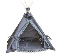 Tipi pour chats chiens et lapins avec pompons grand gris
