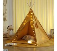 Tipi pour enfant avec tapis et guirlandes coton polyester - jaune