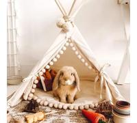 Tipi pour lapin panier pour lapin avec pompons beige