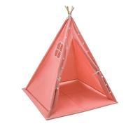 Tipi - Tente de jeu pour enfant avec tapis de sol et guirlande lumineuse - En coton et lin - 1,4 m de haut - Pliable - Pour 1 à 3 enfants - Pour l'intérieur et l'extérieur - Rose
