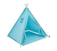 Tipi - Tente de jeu pour enfant avec tapis de sol et guirlande lumineuse - En coton et lin - 1,4 m de haut - Pliable - Pour 1 à 3 enfants - Pour l'intérieur et l'extérieur - Bleu