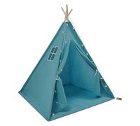 Tipi - Tente pour enfant avec tapis de sol et guirlande lumineuse - Tente de jeu pliable en coton - Pour l'intérieur et l'extérieur - 120 x 120 x 140 cm - Bleu