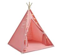 Tipi - Tente pour enfant avec tapis de sol et guirlande lumineuse - Tente de jeu pliable en coton - Pour l'intérieur et l'extérieur - 120 x 120 x 140 cm - Rose