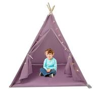 Tipi - Tente pour enfant avec tapis de sol et guirlande lumineuse - Tente de jeu pliable en coton - Pour l'intérieur et l'extérieur - 120 x 120 x 140 cm - Violet