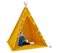 Tipi - Tente pour enfant avec tapis de sol et guirlande lumineuse - Tente de jeu pliable en coton - Pour l'intérieur et l'extérieur - 120 x 120 x 140 cm - Jaune